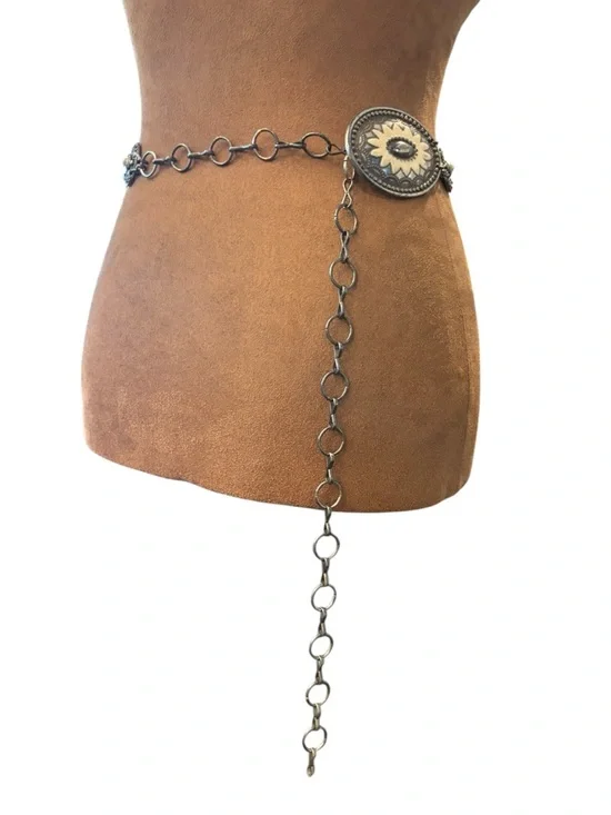 Chico's Gold Silver Tone Metal Waist Belt Western Boho Adj 22-42” Concho Rodeo - Picture 6 of 13